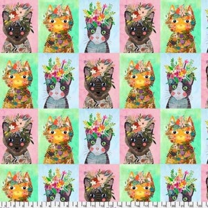 Cat Fabric - Floral Pets More Floral Kitties Multi Free Spirit - Sold by the Yard