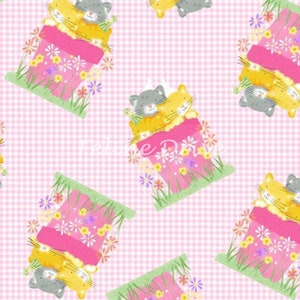 Cat Fabric FLANNEL - Cats in Flower Pots Pink Camelot Fabrics (0688AE-22) - Sold by the Yard