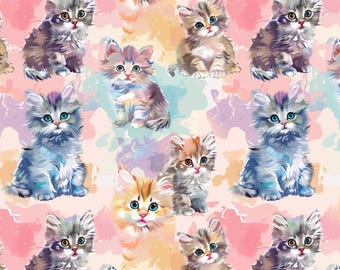 Cat Fabric - Pastel Cats Multi David Textiles (DX-7050-5C-1) - Sold by the Yard