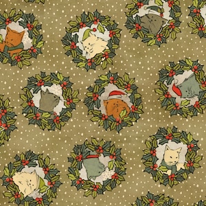 Cat Fabric - Christmas Cats Wreath Cats Jason Yenter In the Beginning Fabrics (2CHC-1) - Sold by the Yard