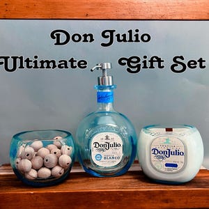 Don Julio Blanco Tequila | Cut Bottle Soy Wax Candle | Bottle Pump Dispenser | Cut Bottle Dish | Eco-Friendly Gift Set | Unique Home Decor