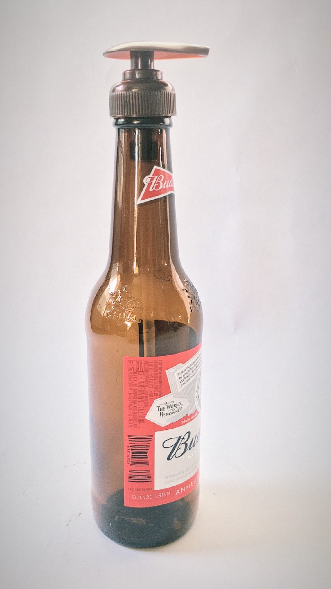 Budweiser Beer Bottle Soap Dispenser 12 Oz Bottle Etsy