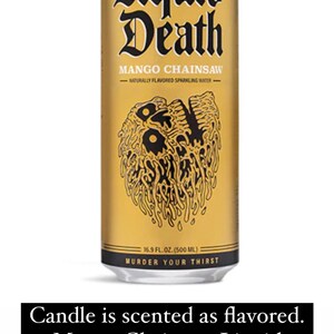 Liquid Death Mountain Water Sparkling & Still Water Can Candle 16oz Mango Chainsaw