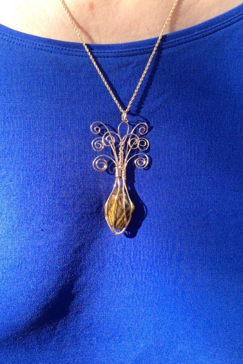 Gold Wire Wrapped Beachwood Pendant image 1