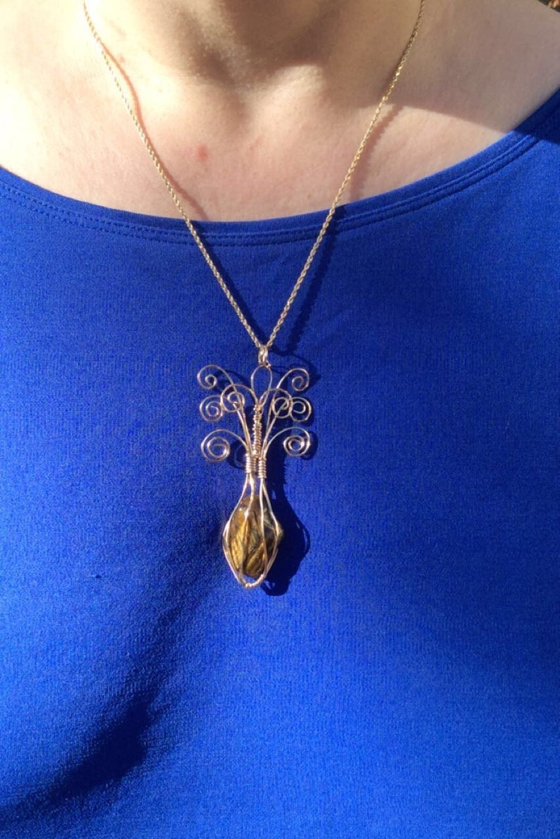 Gold Wire Wrapped Beachwood Pendant image 3