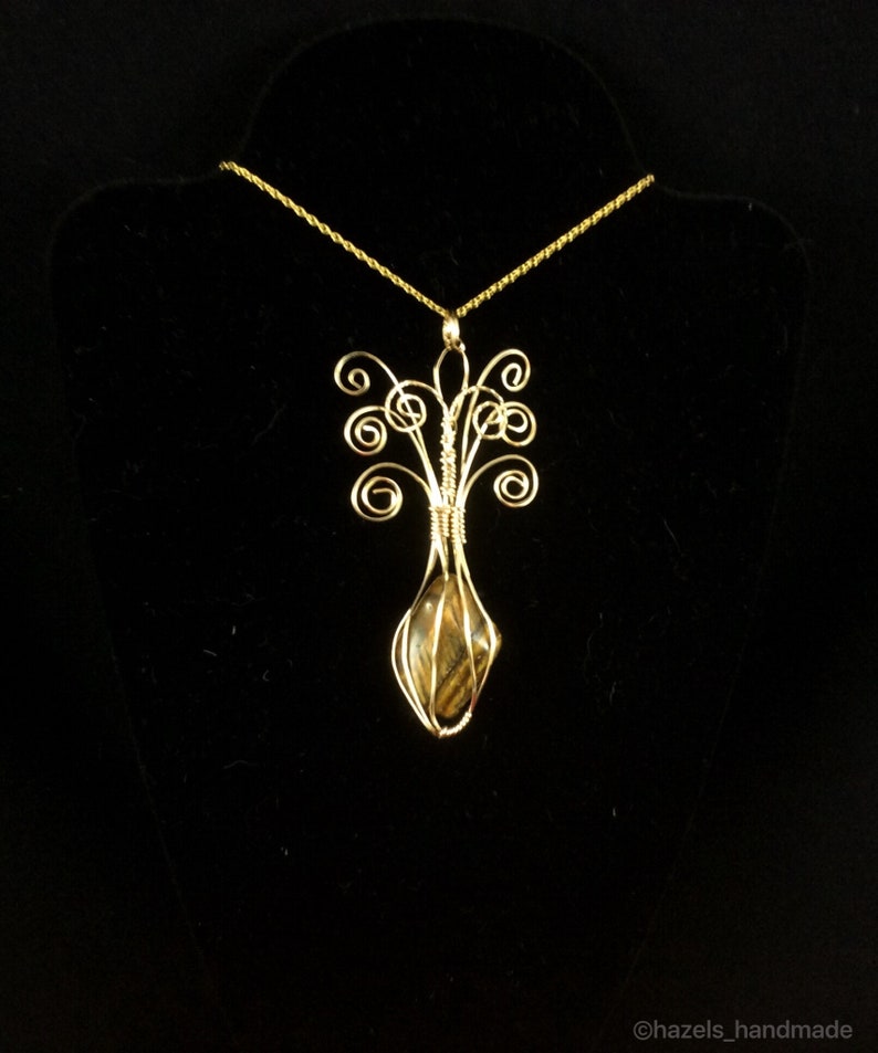 Gold Wire Wrapped Beachwood Pendant image 4