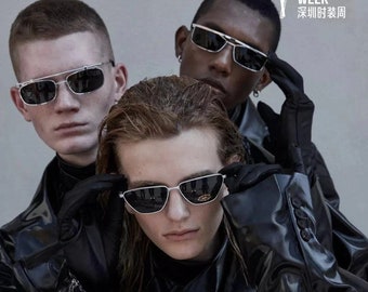 Hi Tek Alexander square rectangle sunglasses gold silver retro Steampunk