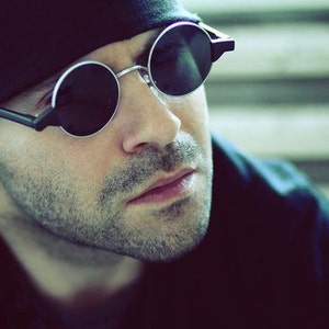 Hi Tek Alexander unisexe rond futuriste Steampunk goth lunettes de soleil monture en métal temple en plastique John lennon style UV400