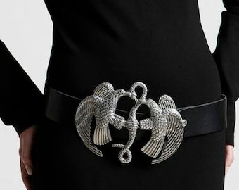 Hi Tek Alexander Black Leather Belt: Aluminum Buckle, Cyberpunk Gothic