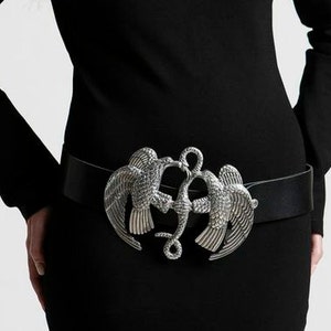 Hi Tek Alexander black leather belt with aluminum fastener buckle cyperpunk gothic futuric unisex unusual unique