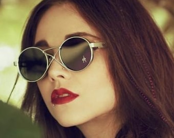 Round Steampunk Sunglasses: Gold Unisex Rock Style