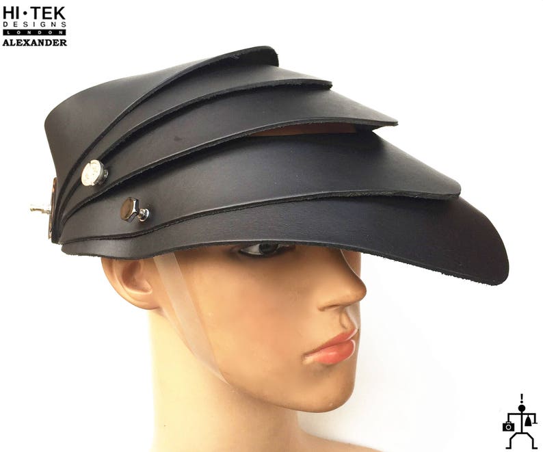 steampunk unusual party costume headpieces helmet transformer mask hat Hi Tek Alexander handmade leather modern futuristic sci fi