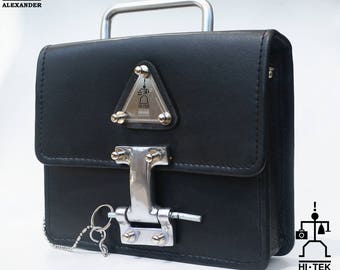 Hi Tek ALEXANDER  leather cross body bag medium size unusual unique woman handbag