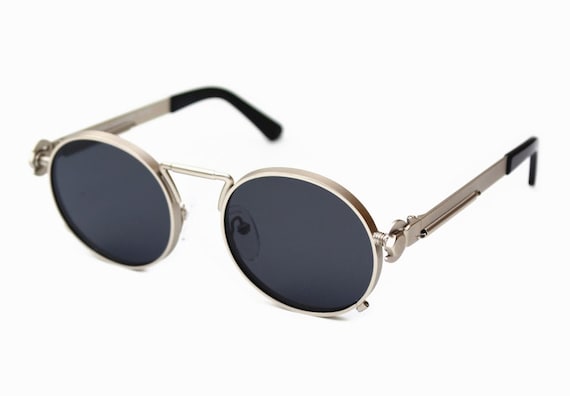 Round Steampunk Sunglasses: Silver Metal Frame, Polarized