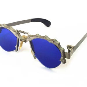 Christmas gift Round sunglasses Steampunk silver Goth style unusual unique industrial design wearable art stainless steel frame unusual