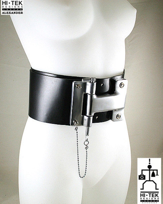 Hi Tek Alexander Leather Belt: Cyberpunk Aluminum Buckle, Gothic Futuristic