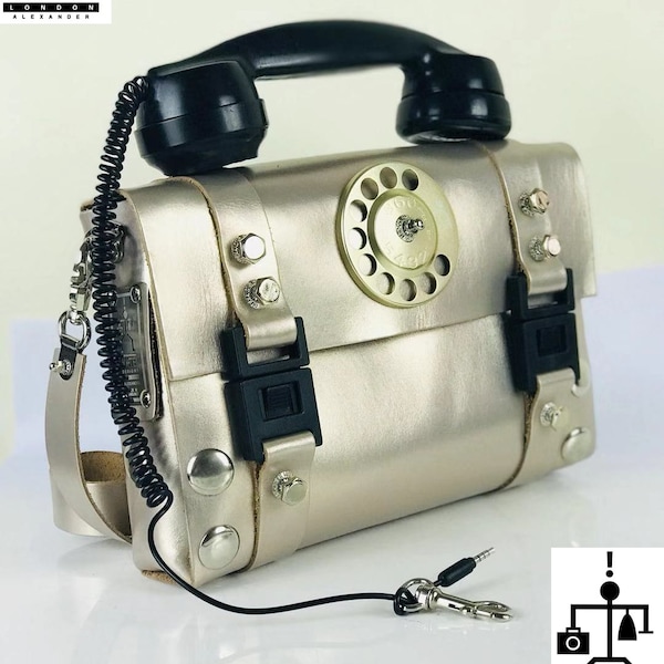 Cadeaux de Noel Salut Tek Alexander Unisex industriel gothique Steamapunk cuir en cuir bakelite poignée de téléphone sac à main sac à main sac à main