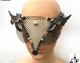 Handmade Steampunk Angel Wing Mask: Futuristic Cyberpunk Eyewear