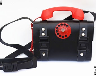 Hi Tek Alexander Unisex industrial Gothic neo Steamapunk telephone bag crossbody bag  leather shoulder handbag artist styling