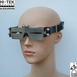 Hi Tek Alexander silver leather strap handmade futuristic cosplay sci fi modern steampunk unusual metal minitary eyewear headpiece google image 4