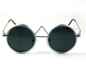 Round Steampunk Sunglasses: Silver Metal Frame, Polarized Lenses