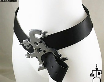 Hi Tek Alexander Leather Belt: Cyberpunk Aluminum Buckle, Unisex