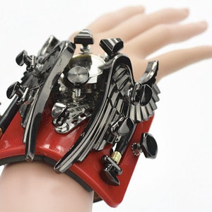 20% OFF Hi-Tek Alexander handmade goth steampunk cosplay artist stylish retro futuristic angel wing cuff watch image 4