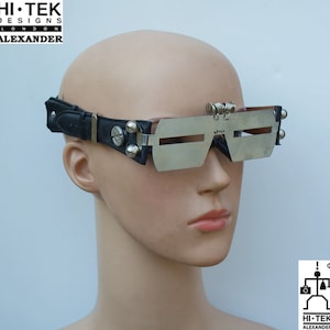 Hi Tek Alexander silver leather strap handmade futuristic cosplay sci fi modern steampunk unusual metal minitary eyewear headpiece google image 5