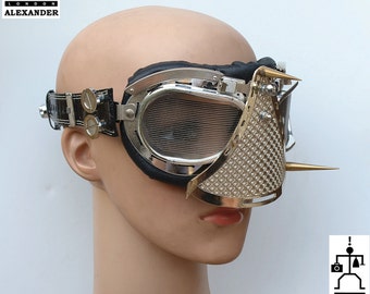 20% OFF Hi Tek handmade steampunk motorcycle biker cyber mask aviator retro Harley sci fi cosplay futuristic Goggles mask headpiece spiky