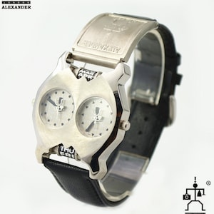 Ciao Tek in pelle nera goth steampunk retrò futuristico insolito unisex orologio da polso cinturino di cuoio di caso in acciaio inox