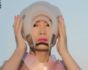 Hallo Tek Alexander handgemachte futuristisch Modern futuristisch, Sci-Fi, Steampunk ungewöhnliche Partei Brillen Weiße Maske Hut