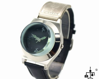 Orologio da polso unisex insolito, futuristico, retrò, gotico, steampunk, in pelle nera Hi Tek