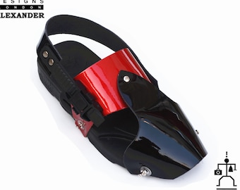 Hi Tek Alexander goth unique unusual futurisitc handmade EVA black and red  leather unisex beach sandal