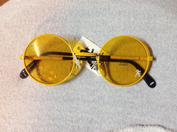 Yellow Orange Mirror & Rose Gold Frame RayFlector Round Lennon Sunglasses