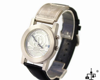 Ciao Tek in pelle nera goth steampunk retrò futuristico insolito unisex orologio da polso