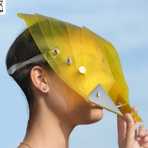 Hi Tek Alexander handmade yellow plastic modern futuristic, sci fi ,steampunk unusual party costume headpieces helmet  transformer mask hat
