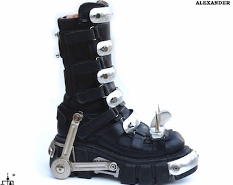 Hi Tek Alexander goth unique unusual futurisitc handmade leather unisex boots