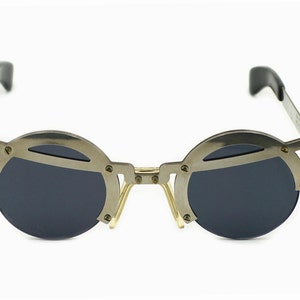 Round sunglasses Steampunk sunglasses in silver metal Goth style unusual unique industrial design wearable art stainless steel frame unusual
