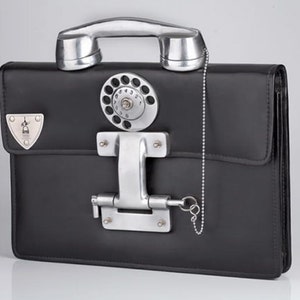 Hi Tek Alexander retro futuristische steampunk zwart leder brifecase aluminium telefoon verwerken