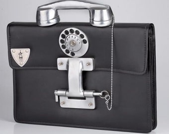 Hi Tek Alexander retro futuristic steampunk black leather brifecase aluminium telephone handle
