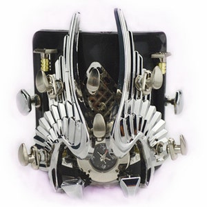 Hi Tek Alexander handmade goth steampunk cosplay cyber wave artist  retro futuristic silver wing cuff watch