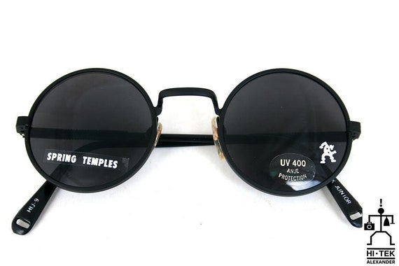 Hi Tek Alexander unisex John Lennon round BLACK metal frame uv400 lens vintage punk spring temple sunglasses