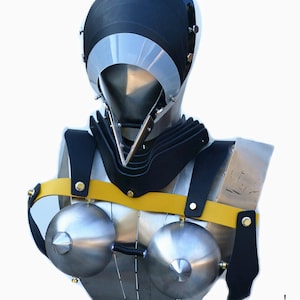 Hi Tek women&#39;s dancewear cosplay lady gaga style unique steampunk gothic sci fi costume cyber punk futuristic leather black yellow  harness