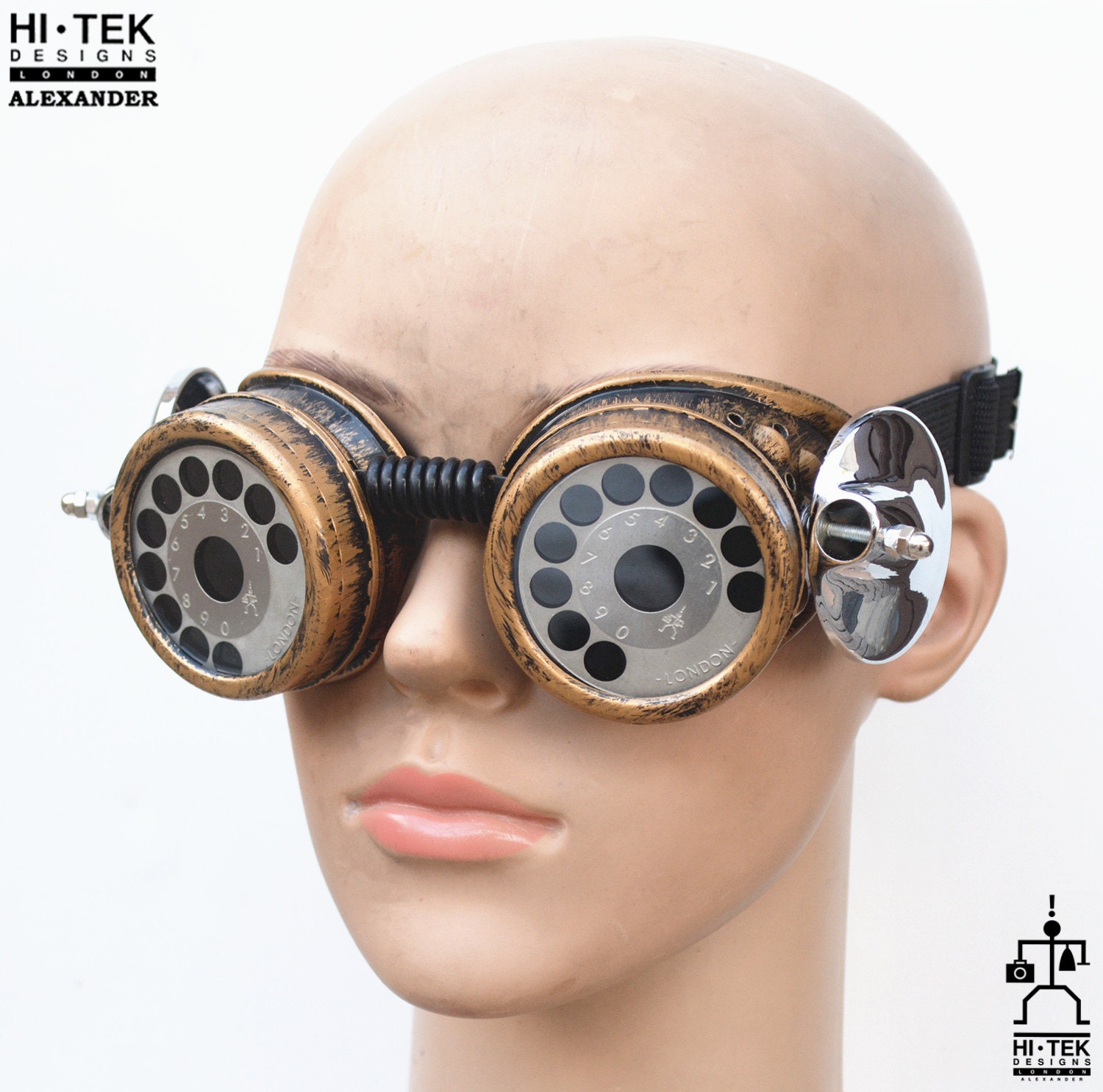 Black Steampunk Goggles With Red Lenses and Magnifying Loupes