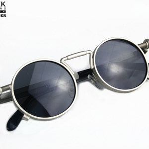 Hi Tek Alexander round silver vintage metal Steampunk Goth Retro unisex Techno Rock spring on temples NOS 1990s sunglasses