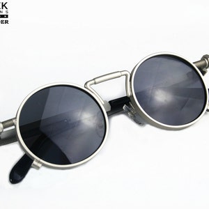 Hi Tek Alexander round silver vintage metal Steampunk Goth Retro unisex Techno Rock spring on temples NOS 1990s sunglasses image 1