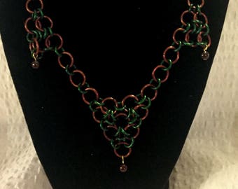 Metallic Green and Brown Chainmail Necklace