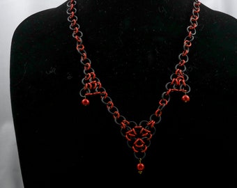 Red and black chainmail necklace
