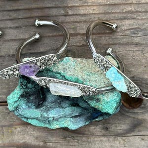 Crystal Cuff Bracelet Cuff Amethyst Pyrite Turquoise Quartz Silver