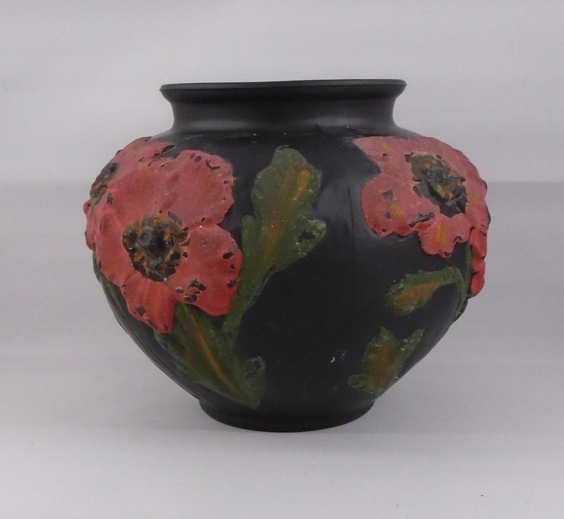 Antique Tiffin Black Satin Glass Poppy Vase with the Original Etsy
